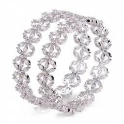 Opal Touch Set Of 2 Rhodium-Plated & White Brass American Diamond Bangle image 2