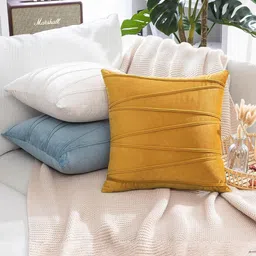 Khooti Gold-Toned Self Design Velvet Breathable Square Cushion Covers 20 x 20 Inch image 4