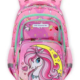 Little Surprise Box Moonlit Unicorn Backpack with Matching Lunch Bag and Stationery Pouch Pink - Height 15 Inches image 2