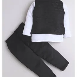 Fourfolds Satin Woven Full Sleeves Textured 3 Piece Party Suit With Bow Set - Black image 3