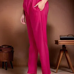 Suha Women Embroidered Regular Mirror Work Chanderi Silk Kurta with Trousers & With Dupatta image 5