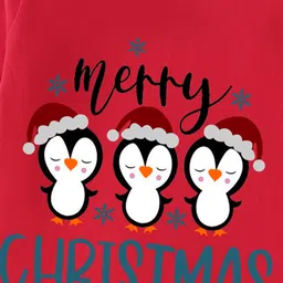 BLUSHES Christmas Theme 100% Cotton Full Sleeves Merry Christmas Text Printed Romper - Red image 4