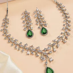 KARATCART Women Silver-Plated Teardrop American Diamond Jewellery Set-picture-50