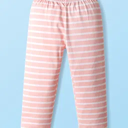 Babyhug Single Jersey Knit Sleeveless Frock With Floral Print & Striped Leggings - White image 4