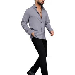 IKON FASHION Men Original Slim Fit Solid Spread Collar Casual Shirt image 3