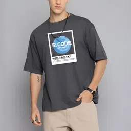 r.code by the roadster life co. The Roadster Lifestyle Co. Men Graphic Printed Round Neck Cotton Oversized T-shirt image 4
