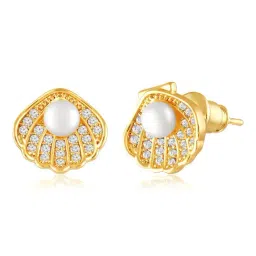 Peora Gold CZ & Pearl Studded Shell Shape Pendant Chain & Stud Earrings image 5