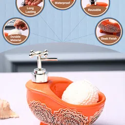 MARKET99 Orange Embossed Bath Tub Shaped Ceramic Waterproof Soap Dispenser 300 ml image 2