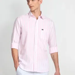 Arrow Sport Pink Cotton Slim Fit Striped Shirt-picture-23