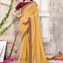 Saree Mall Beige Embellished Saree With Unstitched Blouse-picture-43