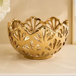 Home Centre Stellar Celestial Melo Gold Toned Ceramic Perforated Decorative Bowl image 4