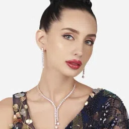 Zaveri Pearls Rose Gold Dazzling Cubic Zirconia Contemporary Party Bling Lariat Necklace & Earring Set-ZPFK16146-picture-40