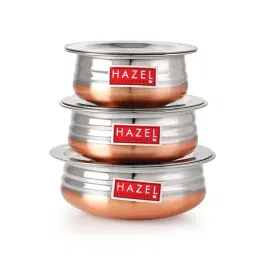 HAZEL Silver Stainless Steel Urli Handi Set With Lid Cover - Set of 3-picture-19