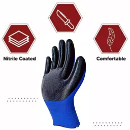 Swavind Safety Hand Gloves Strong Synthetic Fabric Latex & Nitrile Coated Palm with Abrasion Resistance Blue & Black Free Size image 4