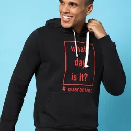 Campus Sutra Black Cotton Regular Fit Printed Hooded Sweatshirt-picture-19