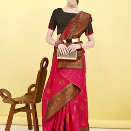 JUST FASHION Ethnic Motifs Zari Banarasi Saree-image-67