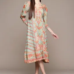 Ritu Kumar Floral Print Puff Sleeve A-Line Midi Dress-picture-10