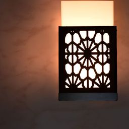 Gojeeva Black & White Textured Wooden Square Shaped Wall Lamp-picture-20