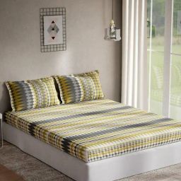 DDecor Geometric Grey 144 TC Cotton King Bedsheet with 2 Pillow covers-picture-33
