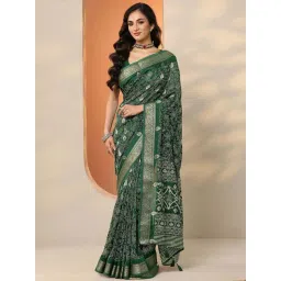 Libas Green Floral Print Saree With Unstitched Blouse-picture-45