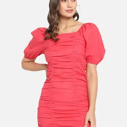 CORSICA Women Self Design Puff Sleeve Bodycon Mini Dress-picture-29