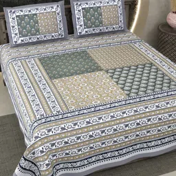 Qfab Blue Geometric 144 TC King Bedsheet with 2 Pillow Covers-picture-17