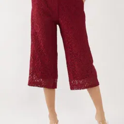 Zink London Maroon Lace Regular Fit High Rise Palazzos-image-30