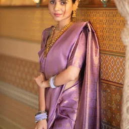 all about you Geometric Woven Design Zari Kanjeevaram Saree image 2