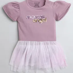 Polka Tots Half Sleeves Mamas Angel Text Sequin Embellished Detail Flared Tulle Romper Onesie - Purple-image-34
