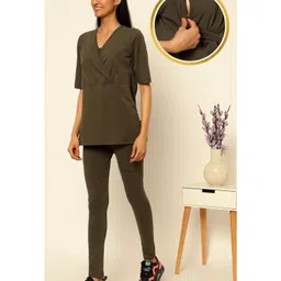 Zelena Half Sleeves Solid Top & pant Maternity Wear - Brown-picture-18