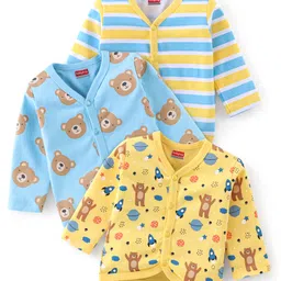 Babyhug 100% Cotton Knit Full Sleeves Bear Print Vests Pack of 3 - Multicolour-image-54
