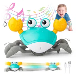 Toysire Rechargeable Baby Crawling Crab Musical Toy, Walking Crab with Light & Sound Crawling Toy with Automatically Avoid Obstacle-image-32