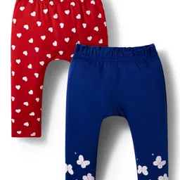 Doodle Poodle 100% Cotton Single Jersey Knit Full Length Diaper Leggings With Heart Print Pack Of 2 - Red & Navy Blue-picture-13