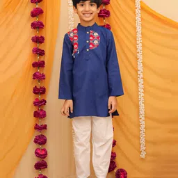 AJ Dezines Cotton Woven Navratri Theme Full Sleeves Floral Printed Kurta Pyjama Set - Blue-picture-26