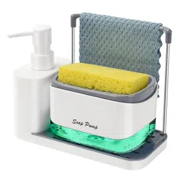 House Of Quirk 5-in-1 Kitchen Soap Dispenser Set with Tray, Sponge Holder Dishcloth Rack Dish & Hand Soap Pump Bottles, Sink Countertop Organizer for Kitchen Storage - White-image-54