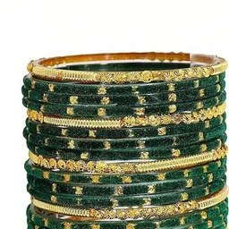 Raj world Green Glass Artificial Stones Bangle image 2