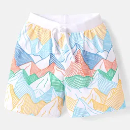 Babyhug Single Jersey Knit Shorts with Explore Theme & Text Print Pack of 3 - Yellow Blue & White image 2