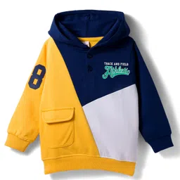 Babyhug Cotton Knit Full Sleeves Hooded Sweatshirt With Color Block Design - Multicolor image 2