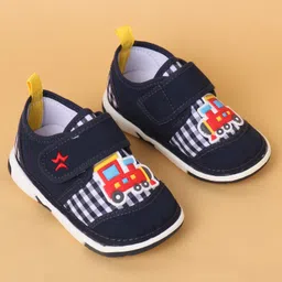 Cute Walk By Babyhug Casual Shoes with Velcro Closure Mesh & Train Patch - Navy Blue image 2