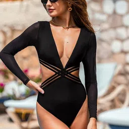 MON FASHION COLLECTION Self Design Swim Bodysuit image 4