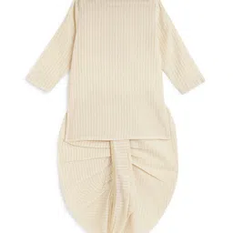 Tiber Taber Full Sleeves Foil Striped Kurta With Coordinating Dhoti  Set - Cream image 4