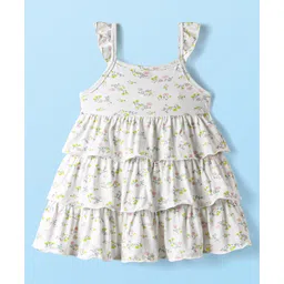 Babyhug Single Jersey Knit Sleeveless Frock With Floral Print & Striped Leggings - White image 3