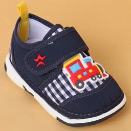 Cute Walk By Babyhug Casual Shoes with Velcro Closure Mesh & Train Patch - Navy Blue image 3