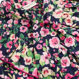 CrayonFlakes Cotton Woven Full Sleeves Floral Printed Frilled Detailed Top - Navy Blue image 4