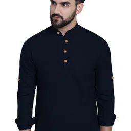 Yugnik Cotton Mandarin Collar Roll-Up Sleeves Straight Kurtas-picture-18
