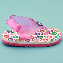 Babyoye Velcro Closure Flip Flops With Floral Print - Pink image 4