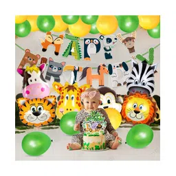 Zyozi Jungle Theme Birthday Party Decorations Items MultiColor - Pack Of 47 image 4