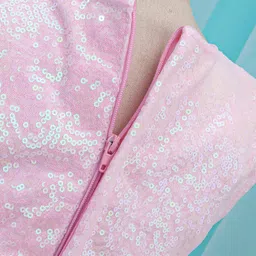 Babyhug Sleeveless Sequinned Party Frock With Bow Applique- Pink image 5