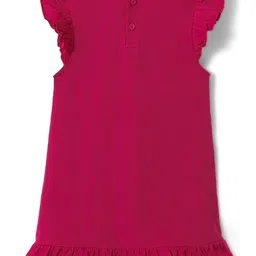 Babyhug Cotton Knit Frill Sleeves A Line Nighties with Polka Dots & Text Print Pack of 2 - Yellow & Dark Pink image 5