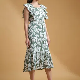 Roadster Women Floral Sleeve Square Neck Calf Length Casual Dresses image 2